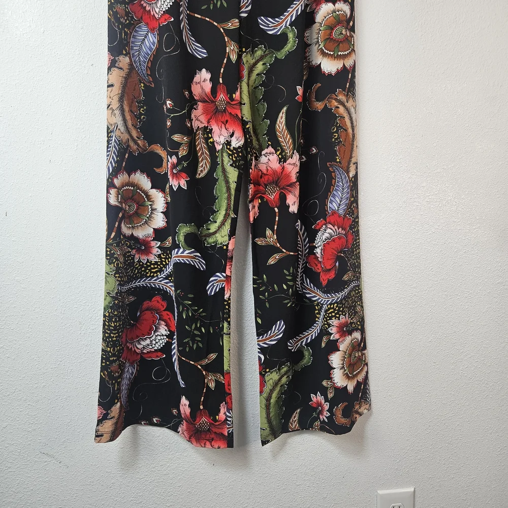 THE PYRAMID COLLECTION Pull On Elastic Waist Floral Pants M Boho Wide Leg